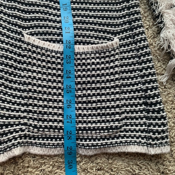 KNOX ROSE Open Cardigan long fringed sleeves black cream stripes Sz M Boho Style - Picture 8 of 11